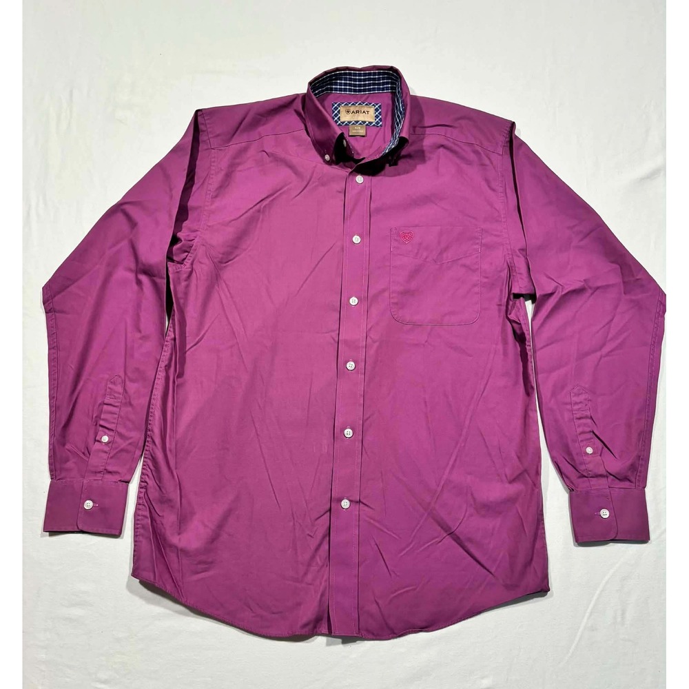 Ariat Mens Wrinkle Free Button Down Shirt Magenta Purple Long Sleeve Small S/P